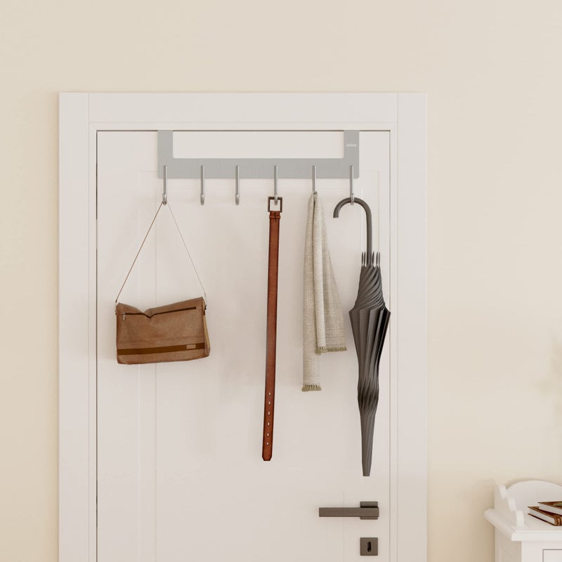 UDENIS Over The Door Hanger, Metal Over The Door Hook Rack with 6 Hook for Hanging Towel Robe Coat Bathroom Bedroom Drying Racks for Laundry Silver - Image 4